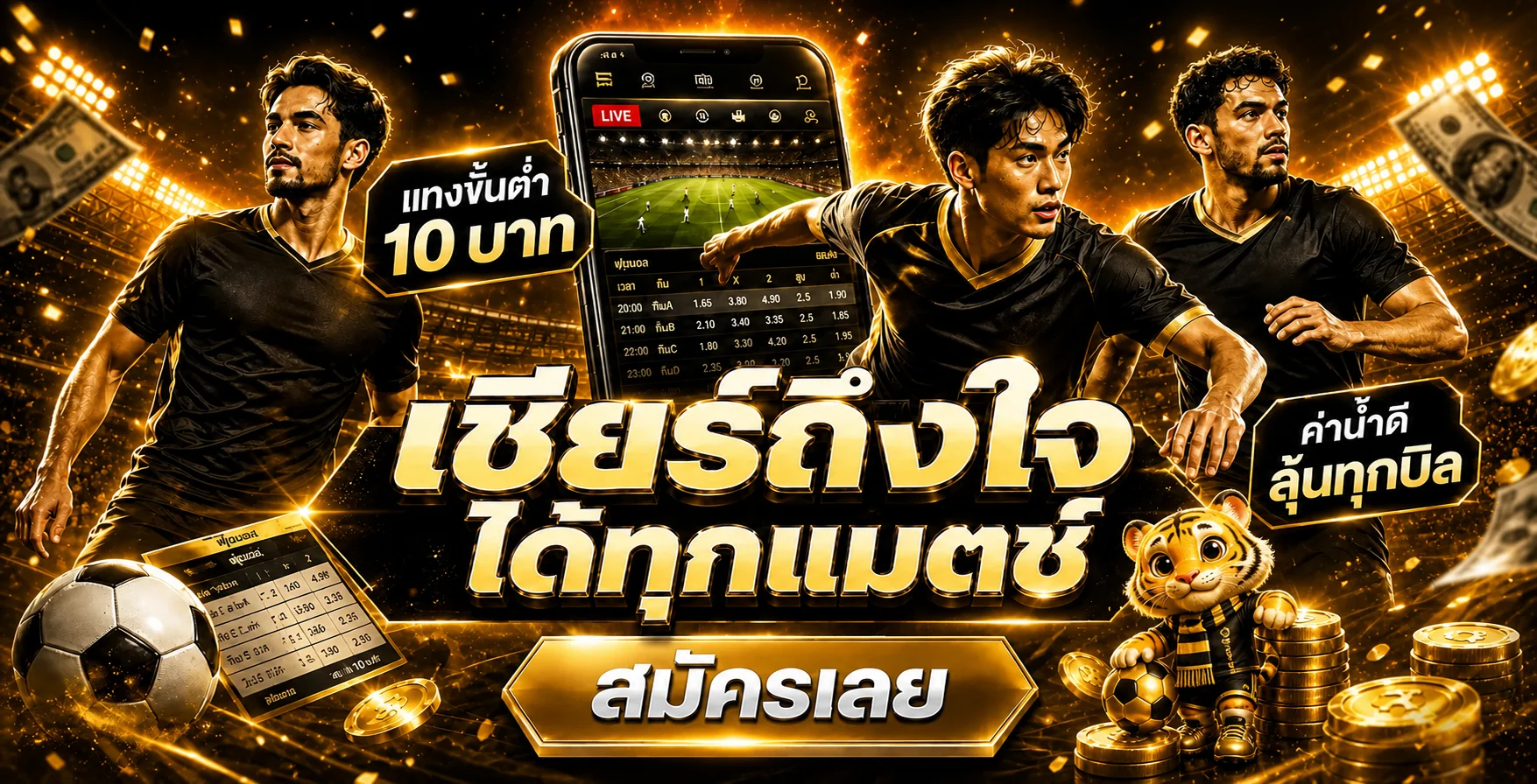 แบนเนอร์ผลบอลสด Thekingroman พร้อมมาสคอตเสือ
